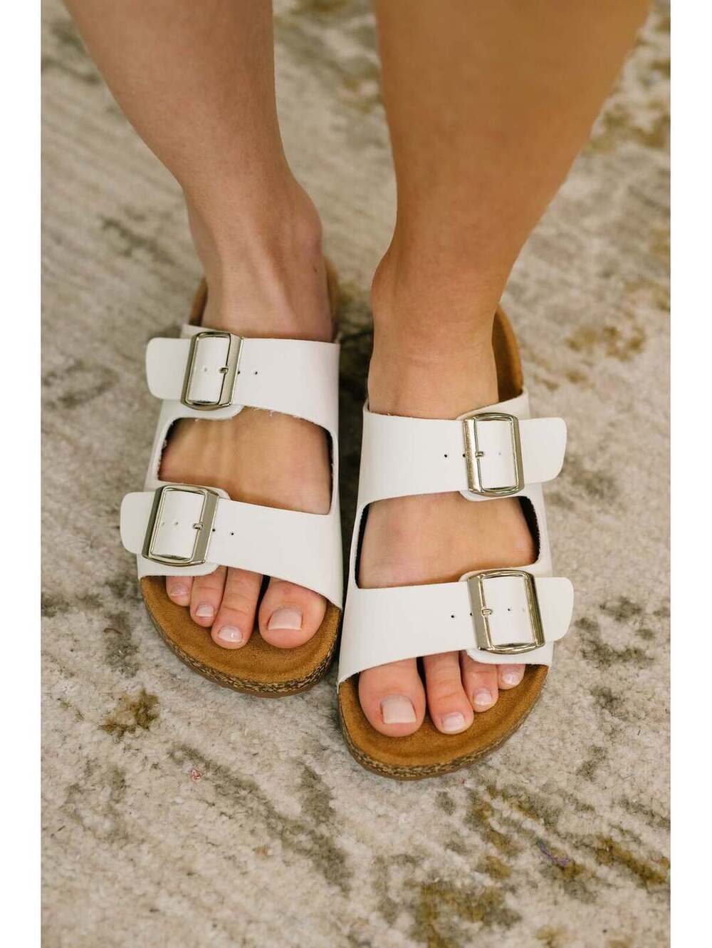 Jete Double Buckle Slides in White